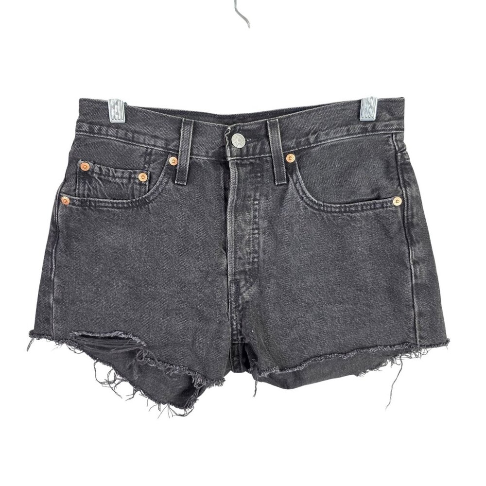 Womens Levi's 501 Black Denim Cut Off Shorts Mid Rise 3" Inseam Cotton Size 26